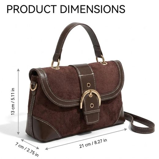 STY Ladies Matte Brown Mini Crossbody Bag Phone Bag Purse - Suede Fabric PU Spliced - image 3