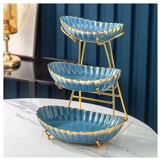 Ff Three Tiered Ceramic Multi-layer Fruit Tray Snack Dessert Plate Home Living Room Coffee Table Creative Advanced Modern Fruit Bowl Luxury Fruit Tray For Coffee Table Creative Decorations- Multicolor - image 3