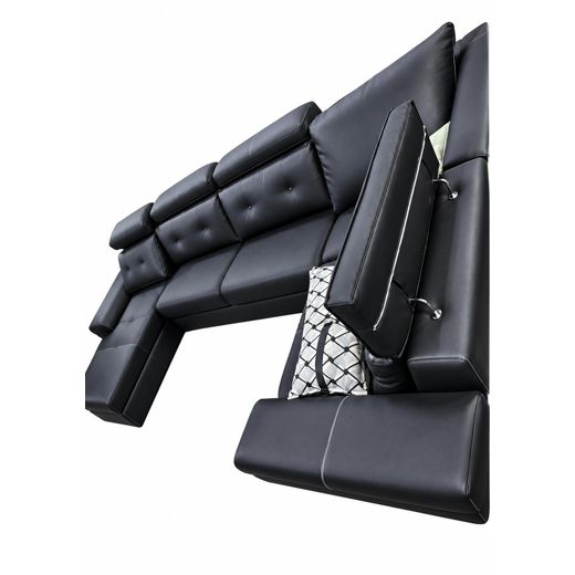 WSOM Modern Leather 8+ seater L-Shaped Black Leather Sectional Sofa - image 2