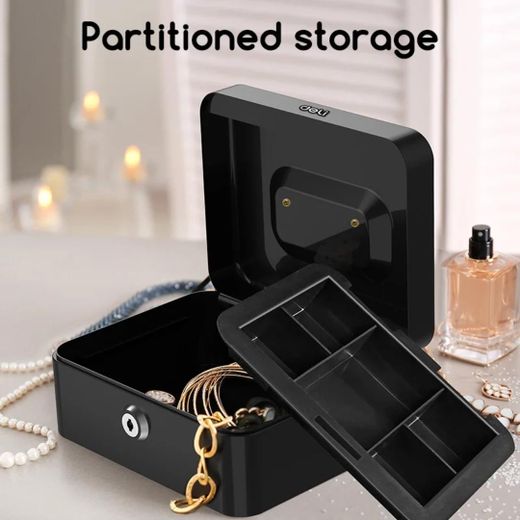 Deli Portable Mini  Metal Cash Box with Key Lock, All-Steel Secure Petty Cash Box with Removable Organizer Tray- Black - image 2