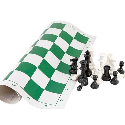 Generic Portable Chess & Checkers Set, Regulation Tournament Roll-Up Staunton Chess Set with Plastic Tube Roll, 2 in 1 Travel Board Games for Kids and Adults, Folding Roll Up Chess Set Travel Chess Set (34cm) - image 4