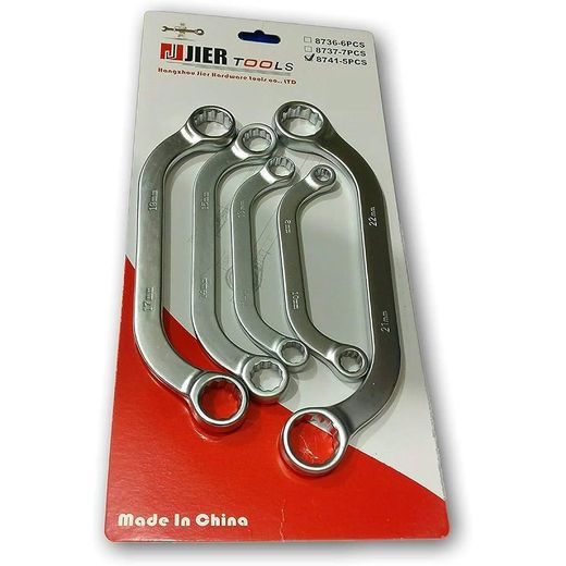 Generic 5-piece set of Tatnad C-shaped / half-moon double ring spanners Obstruction ring wrenches - Grey