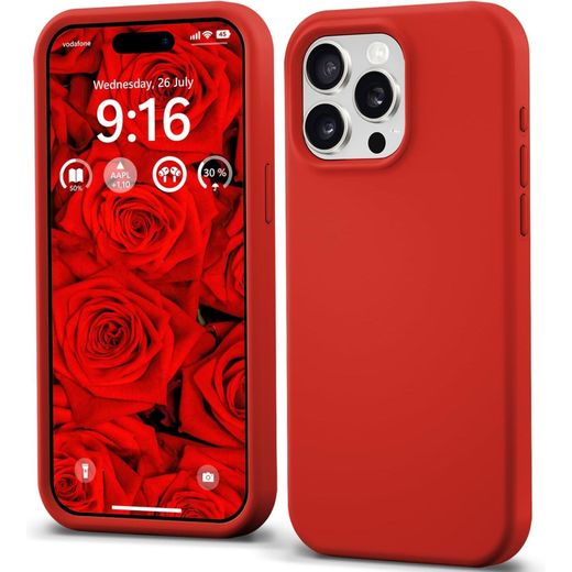 Generic iPhone 15, 15 Pro, 15 Plus, 15 Pro Max Liquid Silicone Case Shockproof, Drop and Camera Protection, Soft Microfiber Lining Inside Back Case Cover-Red