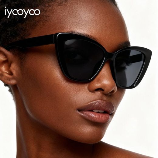 iyooyoo Large Cat-eye Fashionable Oversize Sunglasses for Women Men, Classic Black Frame, UV400 Protection Unisex
