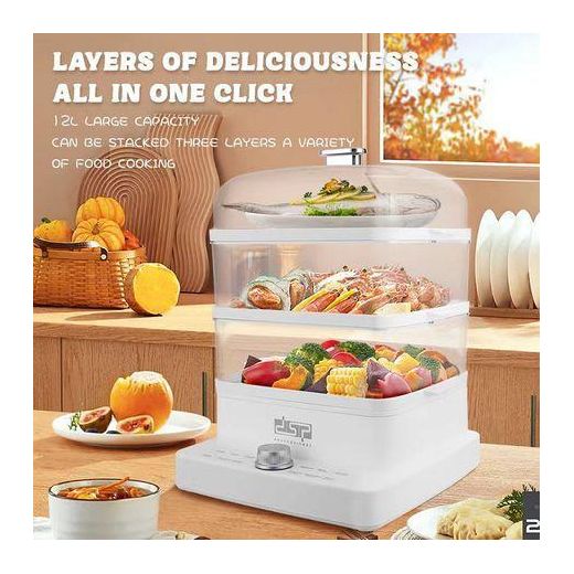Dsp 1300ML 3 Tier Electric  Vegetable Food Steamer Cooking Pot- White - image 2