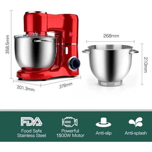 Avinas 8 Litres Stand Mixer 1500W Cake Mixer Electric Kitchen Food Mixer with Stainless Steel Bowl, Beater, Dough Hook, Whisk for Baking, Dishwasher Safe- Multicolor - image 2