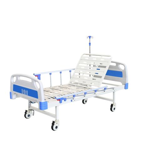 Adjustable Manual Medical Hospital Bed with Side Rails and Locking Casters  Set Blue and Gray