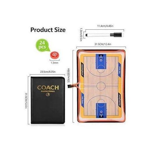 Generic Basketball Coaching Board Accessories Coaches Sports Writing Equipment Drainage Balls Supplies Pu Leather Coaches Teaching Clipboard, Foldable And Portable Strategy Kit Zipper Design Strong Magnetic Clear Printing Tactical Coach Board - image 3