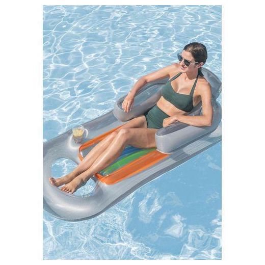 Generic Deluxe Inflatable Pool Lounge Chair with Headrest and Cupholder - Multicolor