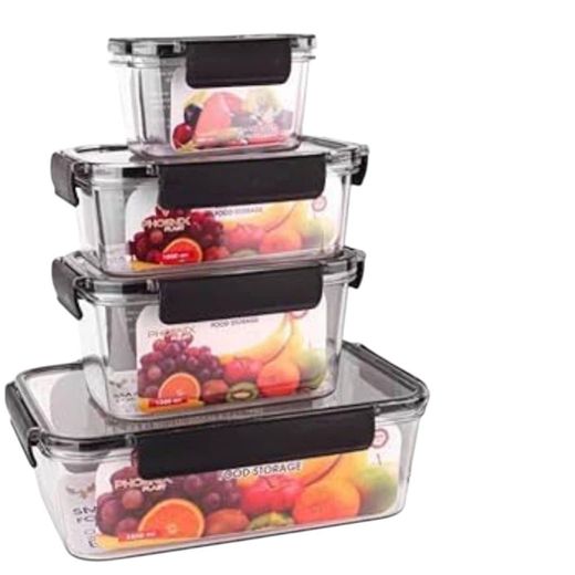 Generic 4-Piece Clear Acrylic Sealed Food  Airtight Stackable Storage Containers with Lids Box For Fruit Food Transparent kitchen storage Fridge Containers Lunch Box