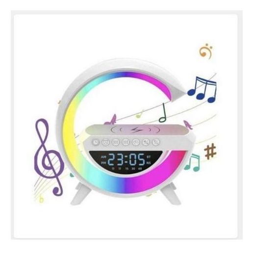 Generic Wireless Charger Speaker - Portable Wireless Speaker Alarm Clock, Mp3 Player With Night Light And Alarm Clock , Multi - Color Changing Atmosphere Lamp - White - image 2