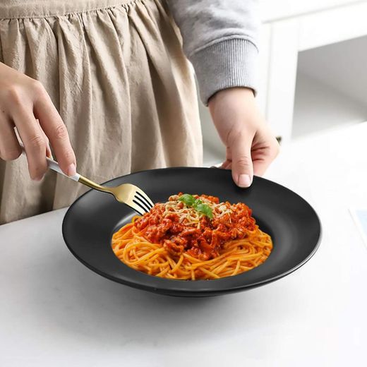 Generic 6 Pieces Of Ceramic Stoneware 9 Inches Wide Rim Soup Bowls  Maggie Pasta & Macaroni Plates in Plain Matte Black Color Microwave Oven & Dishwasher Safe  Suitable for Salad, Dessert, Soup, Restaurant - image 4