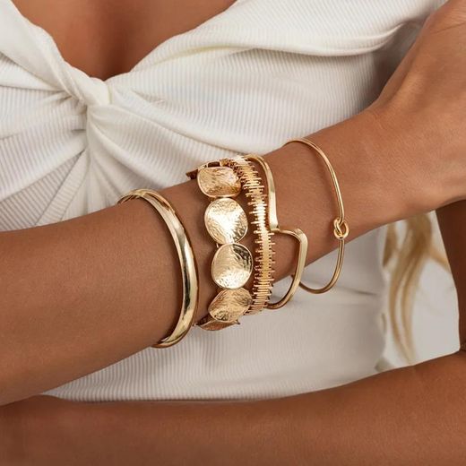 ARHANORY 5pcs Adjustable Bangle Set for Women Alloy Bracelet - Gold - image 2