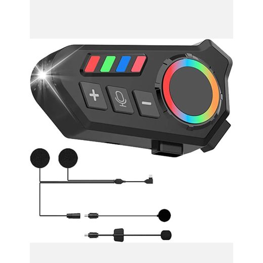 Generic Motorcycle Helmet Speaker, Bluetooth Headset With LED And RGB Ambient Light, High-Definition Noise Reduction, IPX8 Waterproof, Wireless Hands-Free Speaker, Compatible With All Helmets - Black