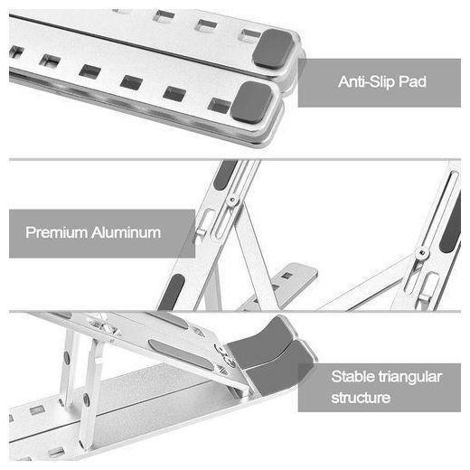 Generic Portable Laptop Stand, PHOCAR Laptop Holder For Desk, Aluminum Adjustable Laptop Stand For IPad, MacBook Pro,Tablets And Laptops, Such As Lenovo ThinkPad, Dell Inspiron Suitable For 14" Laptops And Smaller - Sliver. - image 3