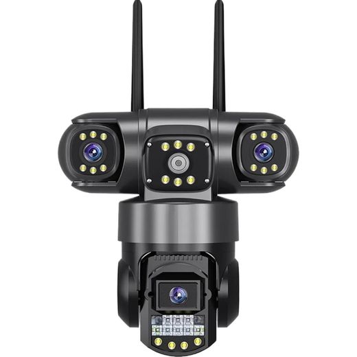 Generic V380 Pro New 3 Lens and 3 Screens PTZ Camera 6MP WiFi Security CCTV Wireless IP Triple-Lens Network PTZ Triple Screens Camera - Black. - image 2