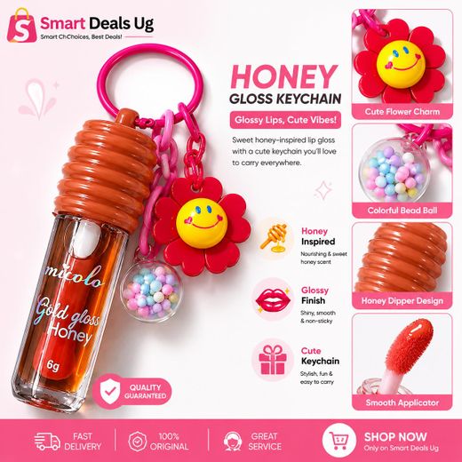 Micolor Honey Lip Gloss Keychain – Cute Flower Charm Lip Gloss Pendant, Moisturizing & Portable Lip Gloss for Girls (6ml)
