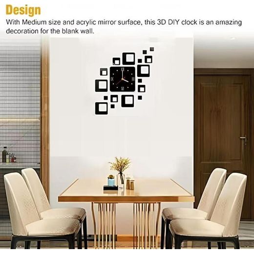 Generic DIY Wall Clock 3D Acrylic Mirror Digital Home Art Stickers,Modern Fashion 3D Wall Clock Mirror Wall Stickers,Home Decor Mirror Square Clocks - image 4