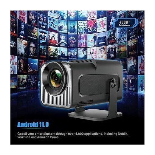 CALUS portable smart mini projector featuring native 1080p Full HD resolution, 4K video decoding support, dual-band Wi-Fi 6, and Bluetooth 5.0. It comes with a 180° rotatable integrated stand and built-in smart functionality.