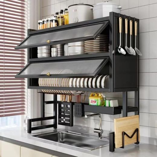 Generic 2 Layers Over The Sink Dish Rack - Double Sized Sink ( Not Assembled) -Black