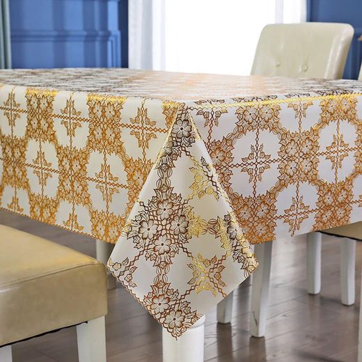 Generic Waterproof Tablecloth Rectangular Oil Resistant Anti-Slip PVC Plastic Tablecloth Golden Tanning Print Centre Table Cover Nappy Table Cloth - image 3