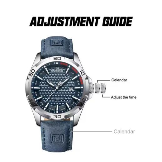 Naviforce Men Fashion Quartz Watch Leather Strap Sport Waterproof Wristwatches Calender Clock - BLUE - image 4