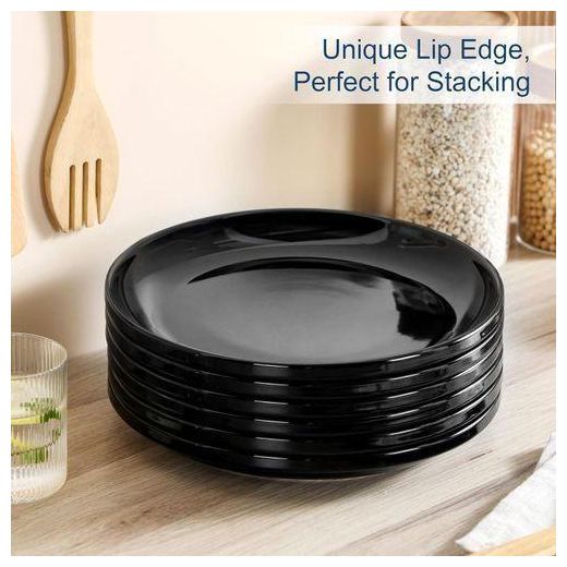 Generic  Plain Black Plates Dinner Plates Set Of 6, 10.5 Inch Salad Plates Set Ceramic Plates With Lipped Edges, Microwave And Dishwasher Safe