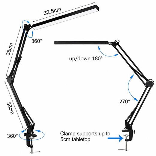 Mythco 80LED Foldable Desk Lamp with Clamp, 3 Color Modes, Eye-Care, Stepless Dimming - image 2