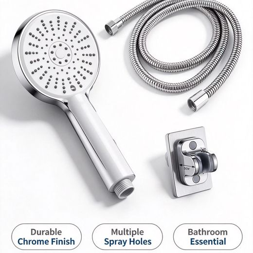 Generic Silver Handheld Shower Set, No Drill Wall Holder + Hose, Bathroom Shower Kit, Better Price For Full Set