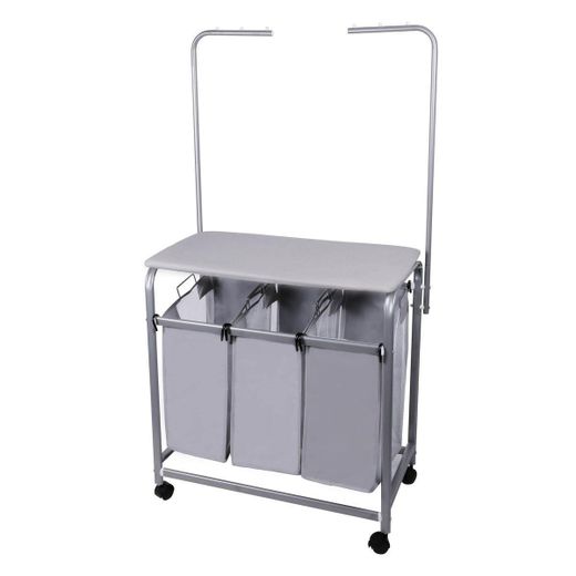 LASA 3-Bag Rolling Laundry Sorter with Top Board - Grey