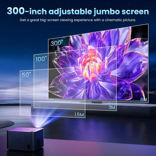 Generic Portable Smart Projector 4K 800 ANSI 3000 Lumens, WiFi 6, BT5.2, Auto/Keystone Focus, Voice Assistant, HDMI/TV Stick/TV Box/Mobile/USB/PS5/Laptop/Rotation, with HDMI Cable and Mouse - Grey - image 2