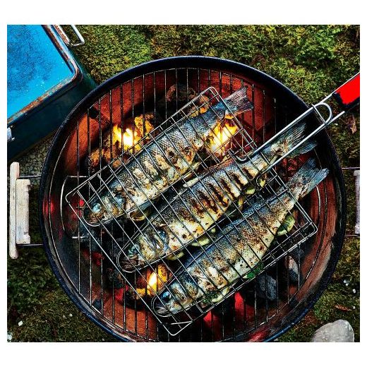 Generic 3 Section BBQ Barbeque Fish Charcoal Grill Net Basket-Silver.