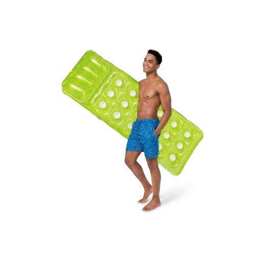 Generic Intex WetSet Collection Ultra-Comfort 18-Pocket Suntanner Inflatable Floating Water Lounge Mattress in Vibrant Lime Green with Built-in Pillow Rest and Cup Holders - image 2