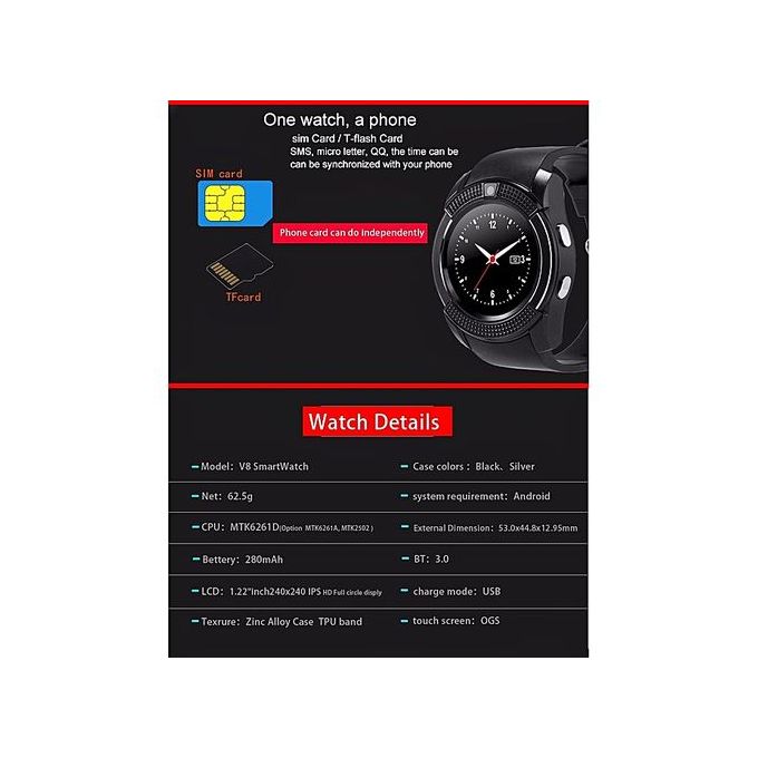 Shop Watch Bluetooth with Sim card slots Free 16GB Micro Memory Card Black. Jumia Uganda