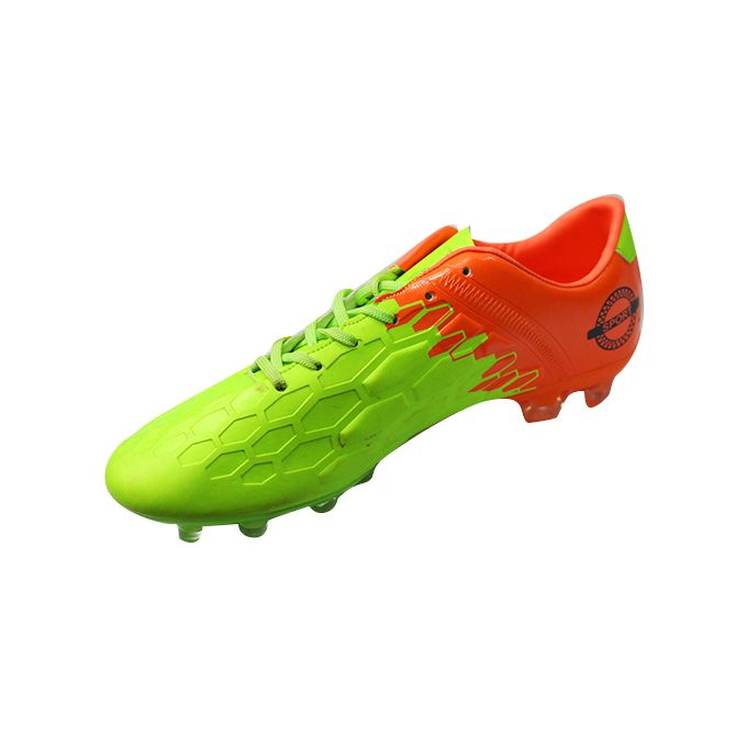 orange and green soccer cleats