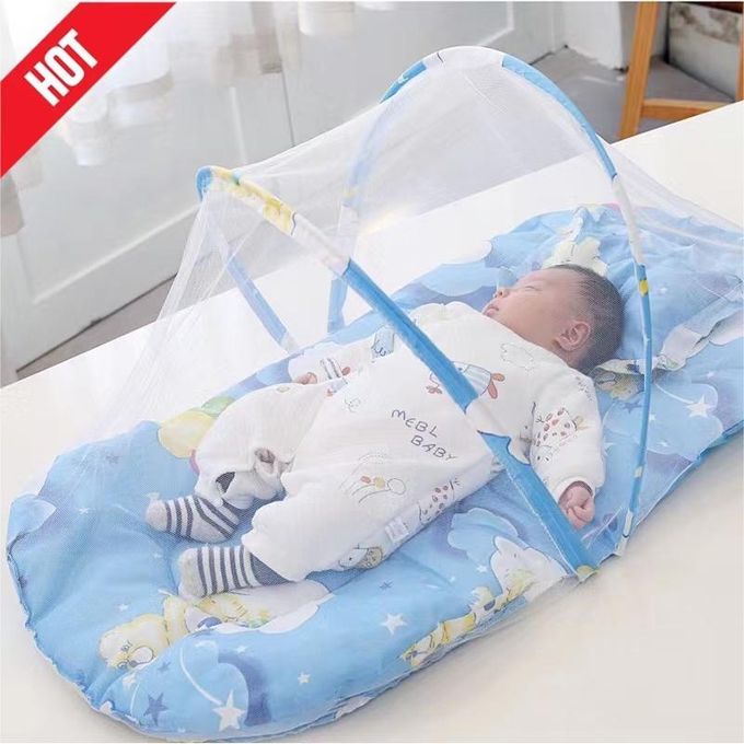 Shop Foldable Baby Bed With Mosquito Net Pillow Cushion Portable Baby Travel Bed Blue Jumia Uganda