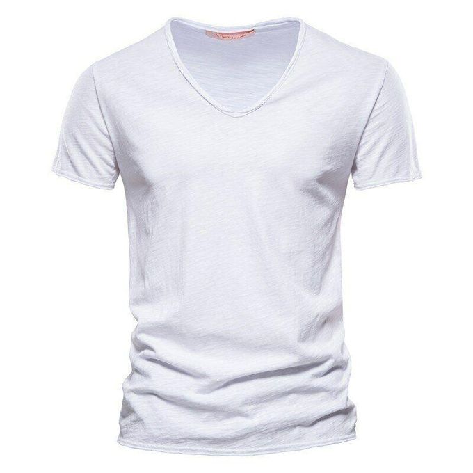 Shop 2 Pack New Summer V-neck T-shirt Men 100% Combed Cotton Solid ...