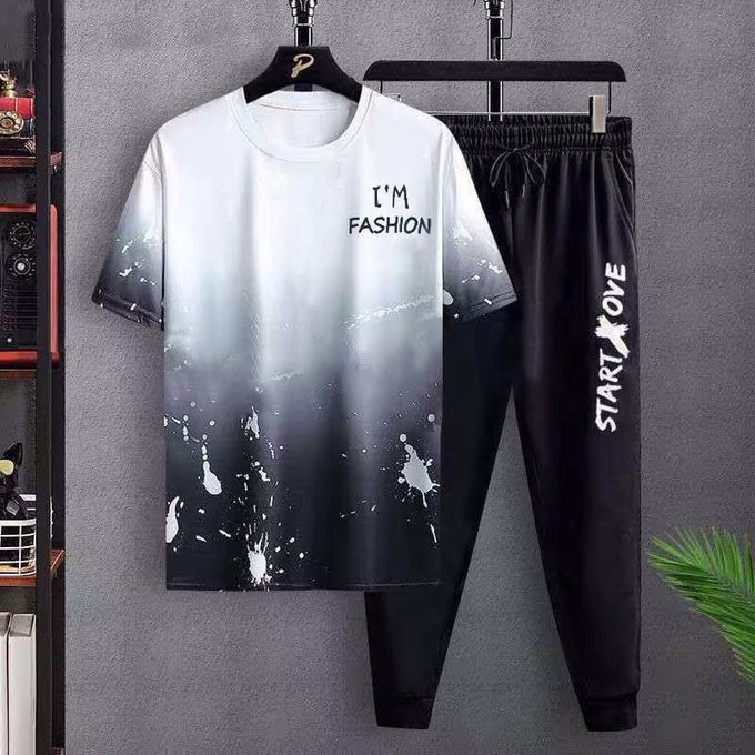 Shop Men's 2 In 1 Short Sleeve Trousers T-Shirt - Black/White | Jumia Uganda