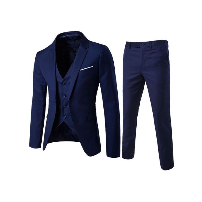 Shop 3-piece suit men's slim formal suit solid color suit vest trousers ...