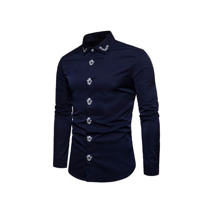 Shop New men's court style embroidered men's long sleeve shirt - Black ...