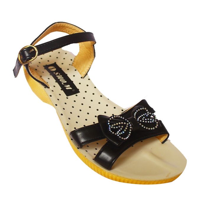 Shop Girl S Ankle Strap Low Wedge Shoes Black Brown Jumia Uganda