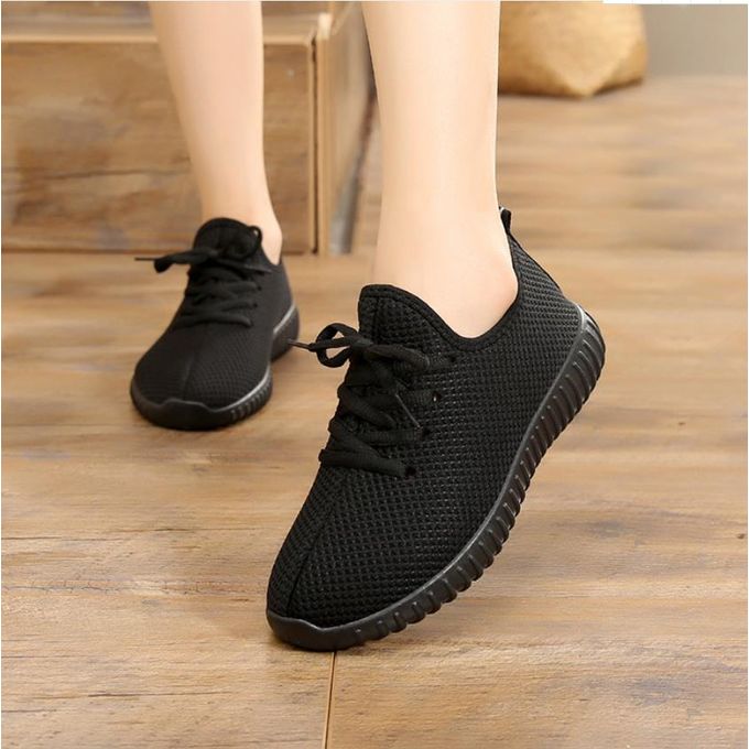 Shop Breathable Sports Shoes Comfortable Flat Sneakers For Women-Black ...