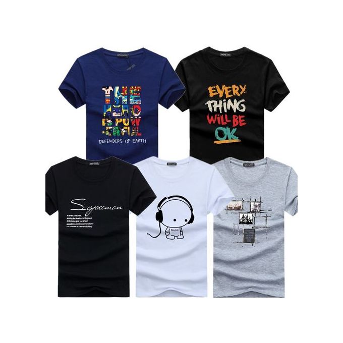 Shop 5 Pcs Mens Cotton T shirts Short Sleeve Tees Jumia Uganda