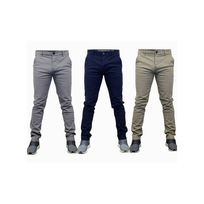 Shop Packs of 3 Men's Khaki Trousers - Grey, Navy Blue,Cream | Jumia Uganda