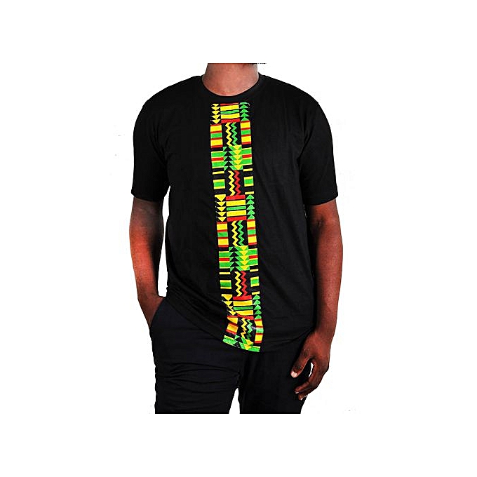 Buy Other Ankara Kente Kitengi African Print Men's T-Shirt - Black ...